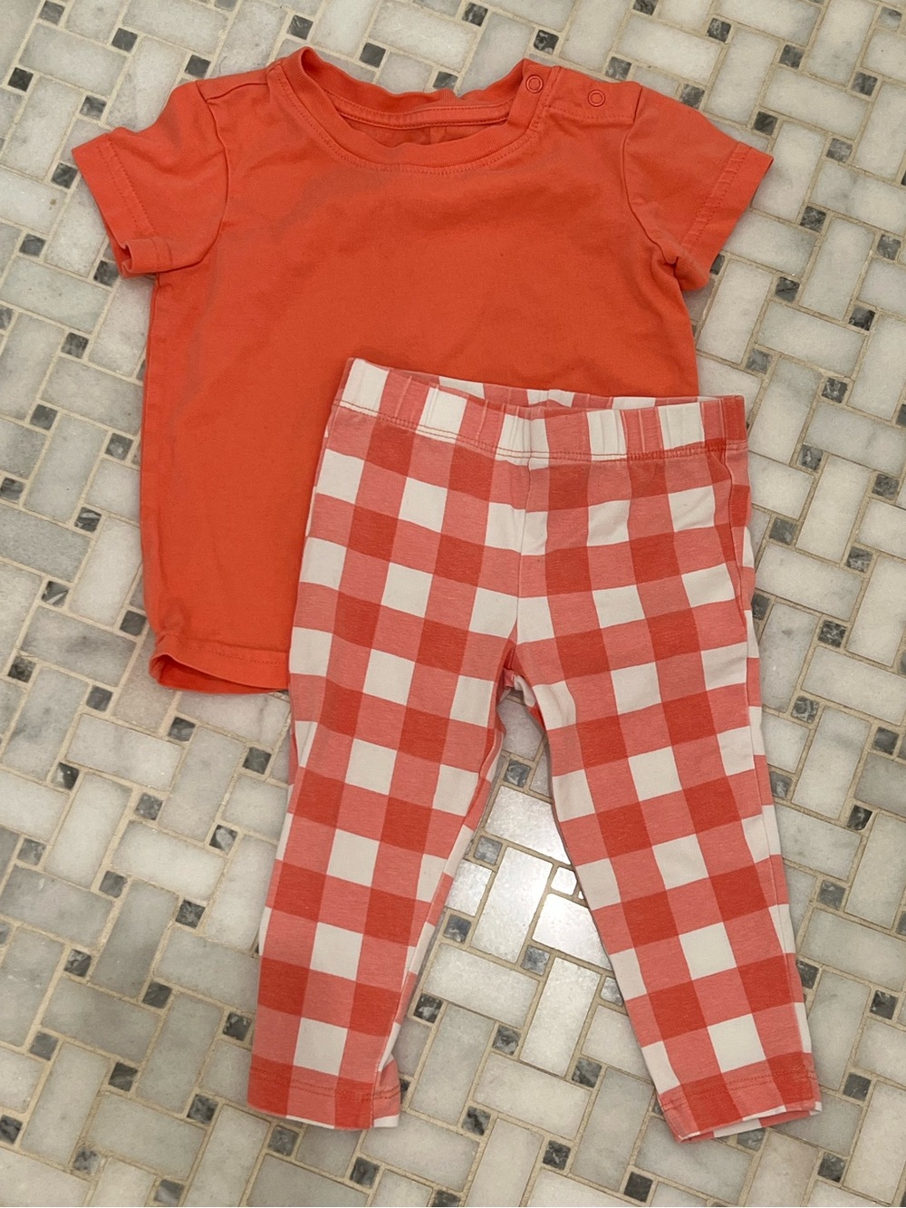 Primary outfit- coral pink gingham- size 6-12 mo